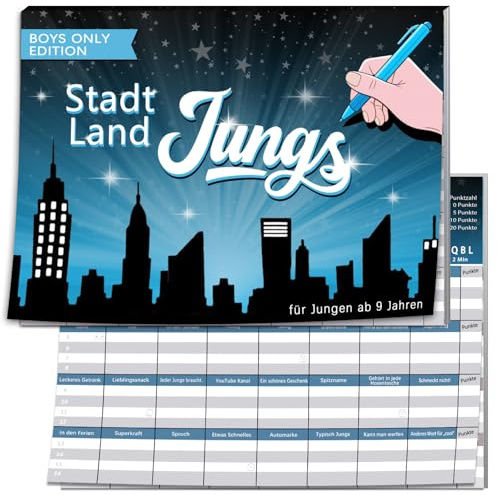 Stadt Land Jungs, Geschenk für Teenager Jungs ab 9 10 11 12 13 14 15 16 17 Jahre, Kartenspiel Geschenkidee für Adventskalender 2026 Jungen, Nikolaus, Weihnachten, Geburtstag, Activity Junior Spiel