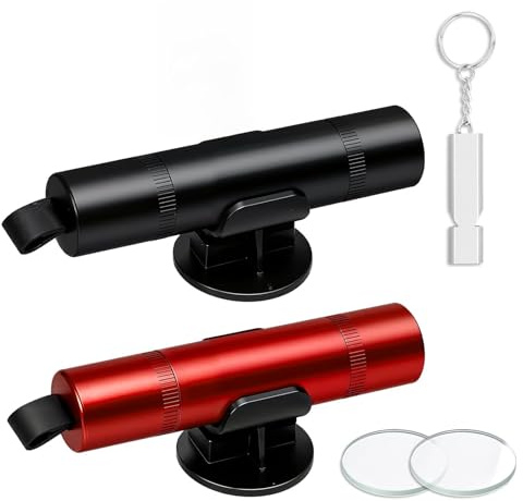 Tacitmeet 2 Pcs Car Window Breaker, Car Safety Hammer with 2 Holders and 1 Whistle, 2-in-1 Car Window Breaker and Seatbelt Cutter for Car Safety, Car Safety Hammer for Car Red and Black