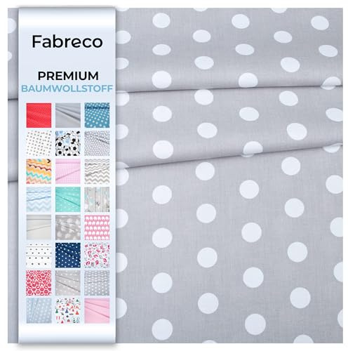 Fabreco - Baumwollstoff Meterware - 220g/lfm | Stoff Meterware mit Muster: Punkte grau 2,4cm | Weich, langlebig & hautfreundlich