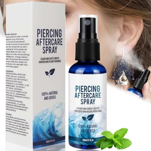 Piercing Cleaning Solution for Piercing Aftercare & Sensitive Skin - Soothing Sea Salt & Aloe Formula, Safe for Ear, Nose, Tongue & Belly Button Care, Non-Irritating Daily Hygiene Solution