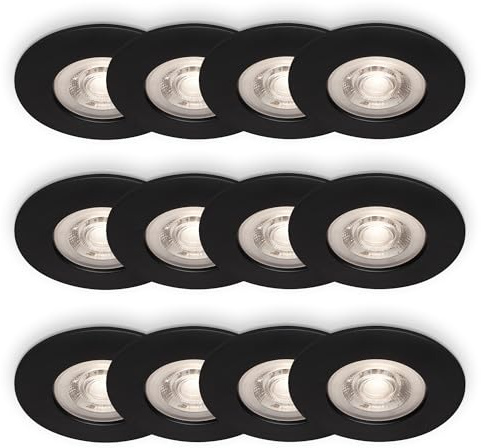 BRILONER - 3x 4er-Set LED Einbaustrahler, warmweißes Licht, LED Spot, flach, Deckenspots, Spots 230V, Einbauleuchten, Einbauspots, 68mm Lochmass, 9x2,5 cm, Schwarz