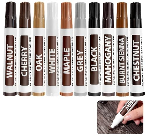 Ensemble de 10 Stylo Marqueurs pour Réparation de Meubles en Bois Couleurs Variées pour Parquet, Meubles, Portes et Cadres set de réparation en stratifié Entretien Facile, Séchage Express, stylo reto