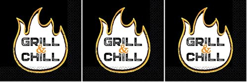 Riethmüller Servietten Grill & Chill 33cm x 33cm, 16 Stück - Große Papier-Servietten mit Spruch für Grillfeier & Gartenparty - Tischdeko (Packung mit 3)