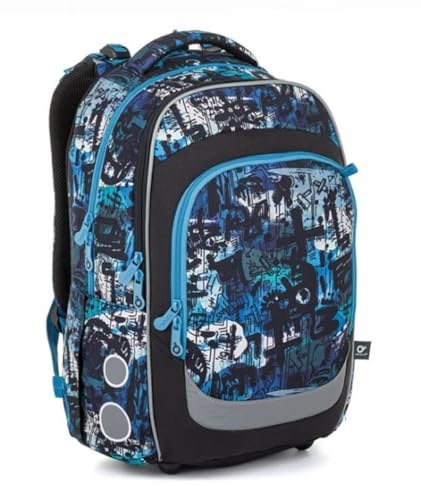 TOPGAL Schulrucksack für Jungen ab 2. Klasse, ergonomisch mit Rückenverstärkung, wasserabweisend & leicht, mit reflektierenden Elementen, 27 L Schulranzen mit Brustgurt. (Urban Motion)