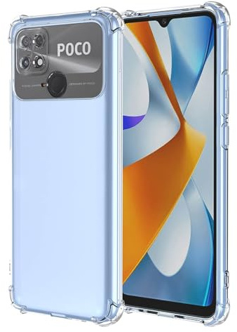 Techsuit für Xiaomi Poco C40 Hülle mit Soft Touch, Nicht Vergilbendes Material, Stoßfest, Luftkissen Ecken, Kabelloses Laden Kompatibel, Erhöhte Kanten, Shockproof Clear Silicone Series, Transparent