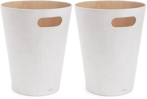Umbra Woodrow Cesto de basura, con capacidad de 7.5 l, Blanco/Natural (Paquete de 2)