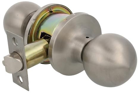 Amig - Pomo 603 a.Inox 18/8 tipo bola - Con llave exterior - Picaporte de entrada 60/70 mm - Canto cuadrado - Acero Inoxidable - Plateado - Puertas de grosor de 35 a 45 mm
