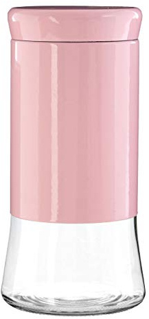 Premier Housewares Pink Steel Wrap Glass Round Storage Jar - 1500ml Multipurpose Stylish Lightweight Removable Lid Airtight w12 x d12 x h24cm