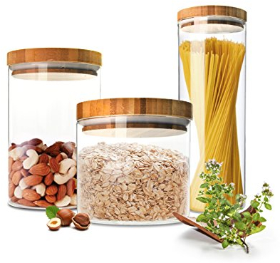 Sendez 3 Vorratsdosen Set mit Deckel Vorratsbehälter Vorratsdose Vorratsglas Vorratsgläser 2,1 Liter + 1,2 Liter + 0,6 Liter