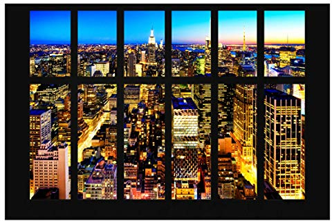 Fototapete New York - Fensterblick Manhattan Skyline bei Nacht 320 x 480cm