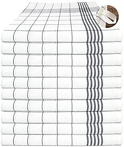 MTEXT Geschirrtücher Küchenhandtuch aus 100% Baumwolle 10 Stück Pack, 50x70 cm, 60g, grau weiß karriert (Grau)