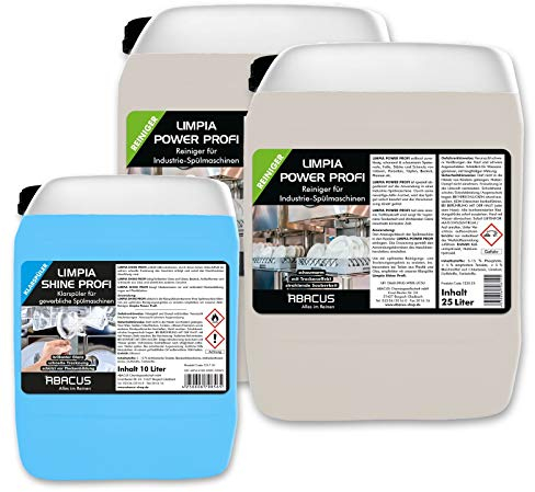ABACUS® Geschirrspülmittel und Klarspüler für Gastronomie Set 2-2x 25L Limpia Power + 1x 10 L Limpia Shine - Geschirrspülmittel und Klarspüler für gewerbliche Spülmaschinen (7525)