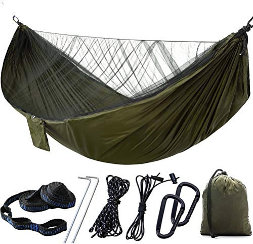 ALBEFY Outdoor Camping Hammocks, Double or Single Hammocks, Portable Tree Hammocks with Mosquito Nets, Lightweight Portable Hammocks, Nylon Hammock Swings, Carabiner with 440 Pounds of Rope