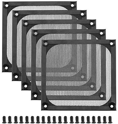 EMSea 5Pcs PC Computer 120mm Fan Filter Grill Set with M5 Screws Cooling Dustproof Ventilation Washable Stainless Steel Black