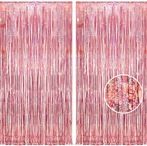 BRAVESHINE Rose Gold Foil Curtains, Tinsel Backdrop Curtains, Glitter Curtain Backdrop for Wedding Bride To Be Bachelorette Party Hen Party Engagement Graduation Lady Birthday Party (2Pack, 1x2.5m)