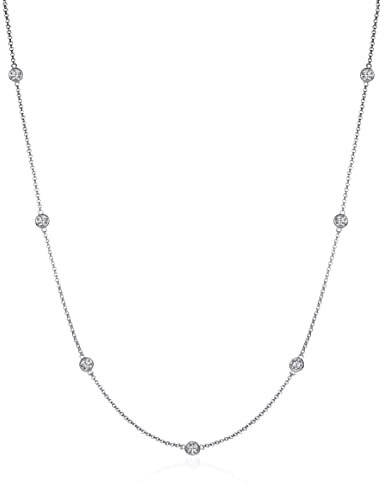 namana Lange Silberkette für Frauen, 80cm lange Silber Kette für Damen mit Cubic Zirkonia Steinen, zierliche Halskette für Frauen, Teenager, Mädchen, Silber Kette mit Stein mit Schmuckbeutel