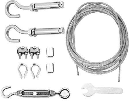 Kuuleyn Cuerda de Alambre, Cable para tendedero, tendedero para Exteriores Cable de Acero Inoxidable para tendedero Resistente con Tensor y Ganchos(4: 8m)