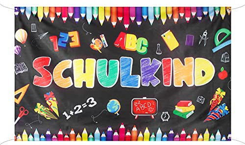 BETESSIN Schulkind Groß Banner Einschulung Banner Girlande Schulanfang Deko Schuleinführung Hintergrund Banner für Mädchen Jungen 180 × 110cm