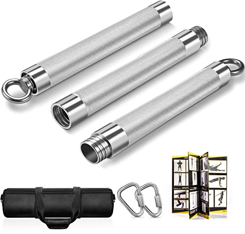 DASKING Fitnessbänder Widerstandsbänder Stange, Fitnessgeräte für Zuhause - Abnehmbarer Stick x3 bis 98cm/68cm Resistance Bands Bar,Yoga Pilates Bars, Workout Full Body Fitness Exercise Stange(Silber)