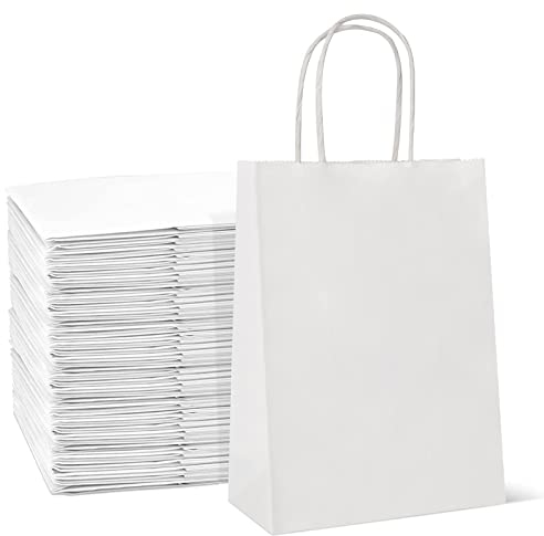 HAUSPROFI 25pcs Kraft Paper Bags for Gifts, Food & Sweets, Strong Carrier Bags with Twisted Handles for Kid Parties, Weddings, 27x21x11cm, Thicken 130gsm