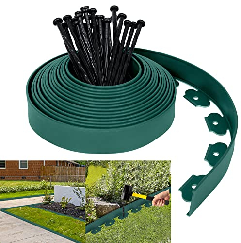 Aufun Bordure de pelouse Flexible en Plastique 10mx5cm avec 30 ancrages au Sol pour l'ancrage, système de barrière Anti-Racines de Bordure de lit, pavés de Bordure de Jardin décoratifs(10 m, Vert)