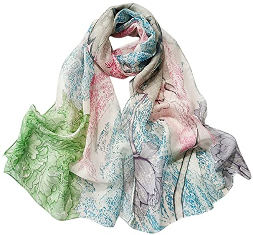 FAIRYGATE Tuch Damen Georgette Blumenmuster Leicht Halstuch Frauen Langschal Elegante Floral Schal Chiffon Stola für Sommer Frühling Ganzjährig 39007