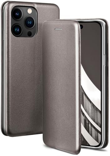 ONEFLOW Business Case für iPhone 14 Pro Max Handyhülle klappbar mit Standfunktion, Klapphülle Flipcase Cover Dünn, PU Leder Hülle mit Kartenfach, 360 Grad Schutzhülle, Taupe