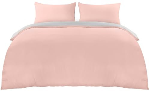 Utopia Bedding King Size Duvet Cover Set - Soft Microfibre Polyester Duvet Cover with 2 Pillowcases - 3 Piece Set (Grey/Pink)