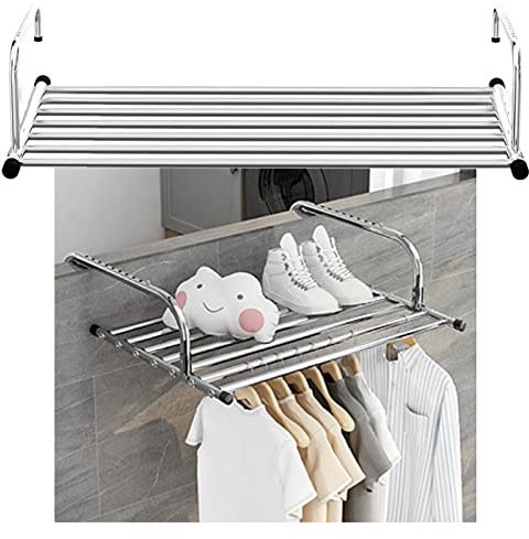 whalebee Wäscheständer Zum Hängen, Wäschetrockner Wäschehänger Ausziehbar, Balkonwäschetrockner Praktisches Faltwäscheständer, Für Kleindung Socken Schuhe, Edelstahl Balkontrockner