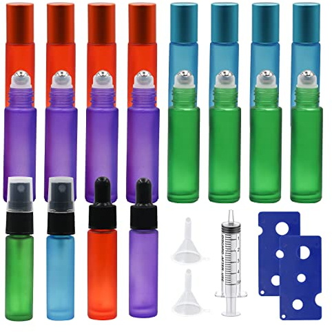 Dondeen Rollerflasche FüR äTherische öLe, 20Mehrfarbige Glasflasche Mit Edelstahl-Rollerball Rollerflasche FüR äTherische öLe, Parfums Und Aromatherapie FüR zu Hause Reisen.(Farbig gefrostet)