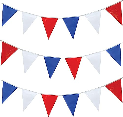 FANCYDRESSCOZ Guirnalda de banderines de 10 m, color rojo, blanco y azul, bandera de Reino Unido, decoración de fiesta, suministros deportivos, eventos, pub, barbacoa, tema real, francés, Estados