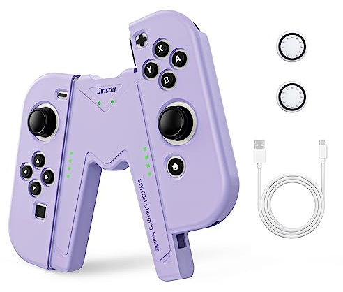 JINGDU Joy Con Charging Grip Handle for Nintendo Switch/OLED, Joycon Controller Charging Grip with Indicators, High Speed Charge While Play, Purple