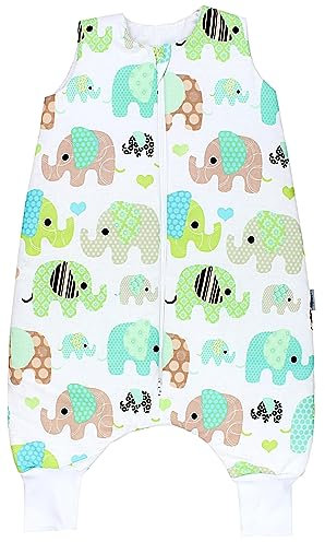 TupTam Baby Winterschlafsack mit Beinen OEKO- TEX zertifizierte Materialien 2.5 TOG Unisex, Farbe: Elefant Mint, Größe: 62-74