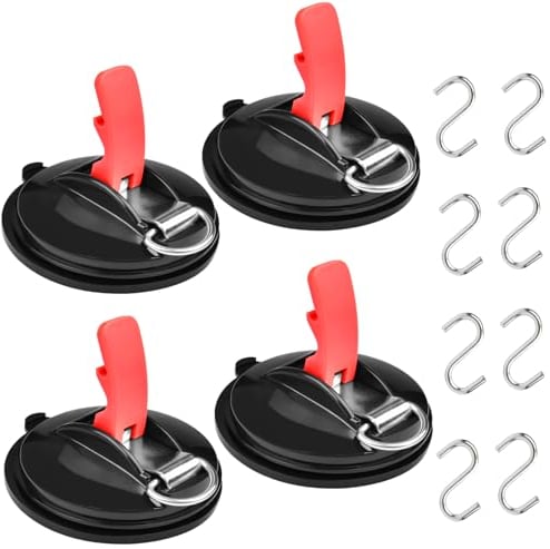 Saugnapf Haken - 4pcs Saugnapfe mit 8 S-Haken Saugnapfanker Auto Saugnäpfe Multifunktionaler Saugnapf Extra Stark Saughaken Set für Camping, Zelte,Wohnmobil,Sonnensegel, Autospanner