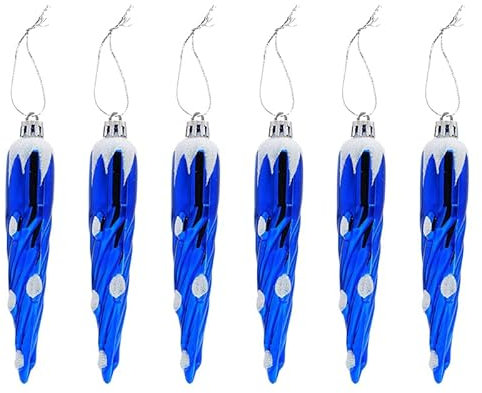 YIEUR 6 Stück Weihnachten Zapfen Weihnachtskugeln Anhänger blau, 14cm Weihnachtszapfen Ornament Kunststoff, Weihnachtsschmuck Anhänger Eiszapfen Deko Weihnachtenbaum zum Christbaumschmuck (blau)
