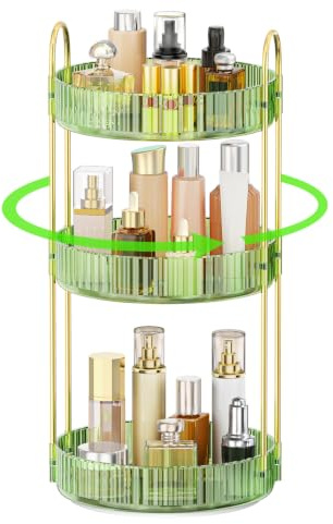 MOKANI Make Up Kosmetik Organizer, 360° Dreh Schmink Organizer, 3 Ebenen | Multifunctional Makeup Skincare Aufbewahrungssystem für Schminktisch, Badezimmer, Schlafzimmer, Grüner