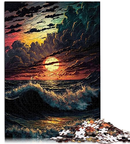 Puzzle Geschenk Ozean Sonnenuntergang Ölgemälde Kartonpuzzles 1000 Teile Puzzles für Erwachsene und Kinder Puzzlespiele Spielzeug Geschenk 10,27 x 20,47/26 * 38cm.