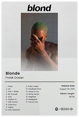 Frank Ocean-Poster, blonde Trackliste, Album-Cover, Poster, Leinwand-Poster, Schlafzimmer-Dekor, Sportlandschaft, Büro, Raumdekoration, Geschenk, 30 x 45 cm