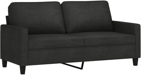 vidaXL Sofa 2-Sitzer, Loungesofa Couch mit Armlehnen Rückenkissen, Wohnzimmersofa Designsofa Metallgestell, Sitzmöbel Zweisitzer, Modern, Schwarz Stoff