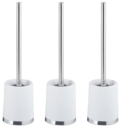 Relaxdays Toilet Brush with Holder, Set of 3, Removable Head, Inner Thread Ø 7cm, Plastic, Loo Cleaner, WC, Matt White, 39 x 10 x 10 cm