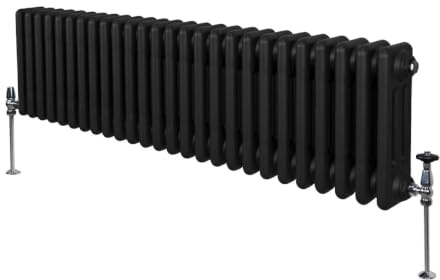 Traditioneller 3-Spalten-Heizkörper 300 x 1192mm | Horizontaler Wandheizkörper | Matt Schwarz Kohlenstoffstahl | Wohn- Badezimmer Küche [Inkl. Reinigungsbürste, Befestigungsset & Halterungen]