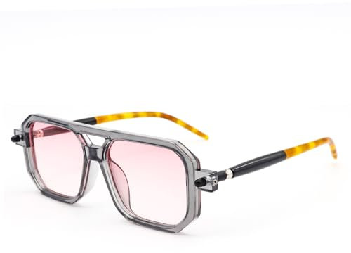 LJCZKA Retro Cuadradas 70s Gafas de Sol para Mujeres Hombres,Piloto Estilo Planas Doble Puentes Gafas de Sol con Protección UV400