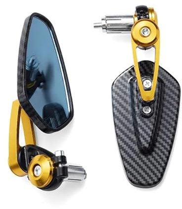 Motorrad Spiegel Motorrad-Rückspiegel, Carbon-Faser-Muster, Lenkerspiegel, modifizierter umgekehrter Rückspiegel, Motorradzubehör Lenkerendenspiegel(Gold)