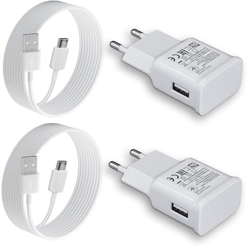 2 Pack Chargeur USB Rapide avec Câbles USB C de 2 M pour Samsung Galaxy S21 S20 S10 S9 S8 Plus A12 A13 A14 A15 A20 A25 A33 A34 A35 A40 A52 A53 A54 A55 M53 M34 M13 Note 9, Chargeur Téléphone Type C