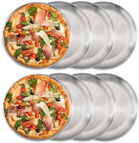 YEUIKERR Pizza-Pfanne aus Edelstahl, 25,4 cm, rund, 8 Stück | Pizza-Serviertablett, persönliche Pizza-Pfannen Bulk, Pizza-Back-Back-Back-Backbleche für Restaurant, Küche