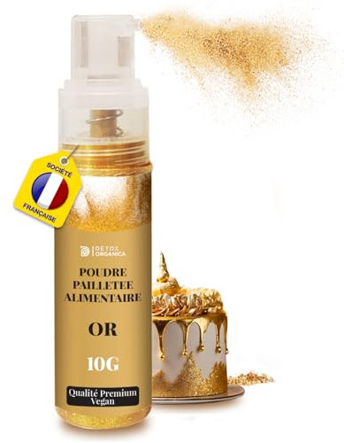 Detox Organica Poudre Alimentaire Or [10G - Colorant Alimentaire] 100% ALIMENTAIRE - Paillettes Comestibles - Décoration Gâteaux, Chocolat, Macarons, Cocktails, Boissons... Déversez votre créativité !