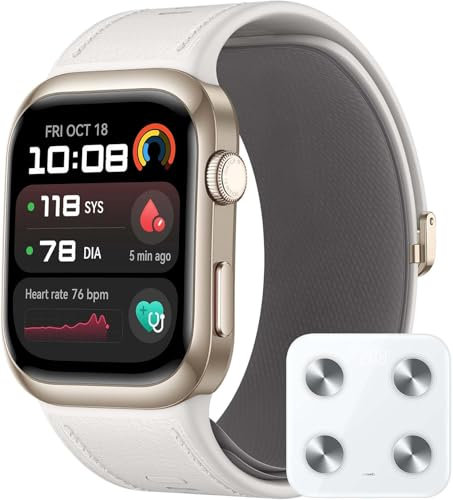 HUAWEI Watch D2 White Leather + Scale 3, Pantalla AMOLED de 1,82, Monitorización en Tiempo Real de la Presión Arterial, ECG, Monitorización Exhaustiva del Sueño, SpO2