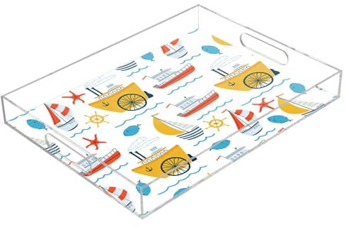 Vassoio trasparente per bambini a forma di barca con manici, in acrilico, impermeabile, 40,6 x 30,5 cm