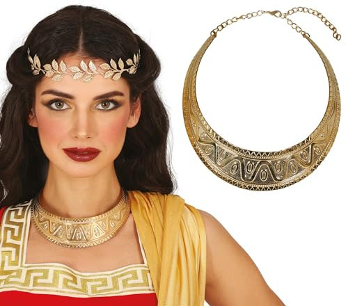 FIESTAS GUIRCA | Goldene Metall Halskette - Schmuck für Kostüm einer ägyptischen, römischen oder griechischen Göttin - Ideales Accessoire für Kostümpartys und historische Feiern - Erwachsene - Gold