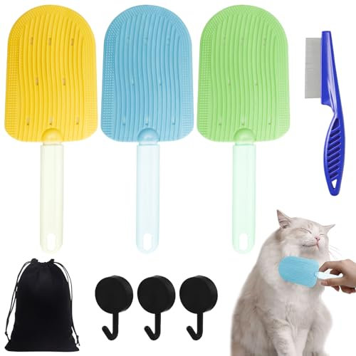 GAROMIA Katzenbürste Katzenkamm 3 Stück katzenbürste kurzhaar Katzenzungenbürste katzenbürste langhaar Silikon Katzen Bürste Katzenkamm für Katzen Fellwunder Bürste